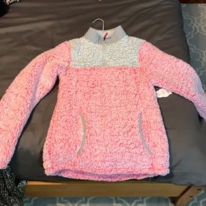 super soft 1/4 zip up sherpa baby blue and pink